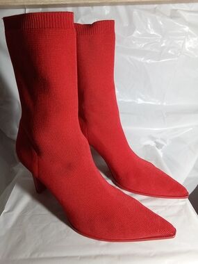 Stradivarius Red Knit Sock Ankle Boots